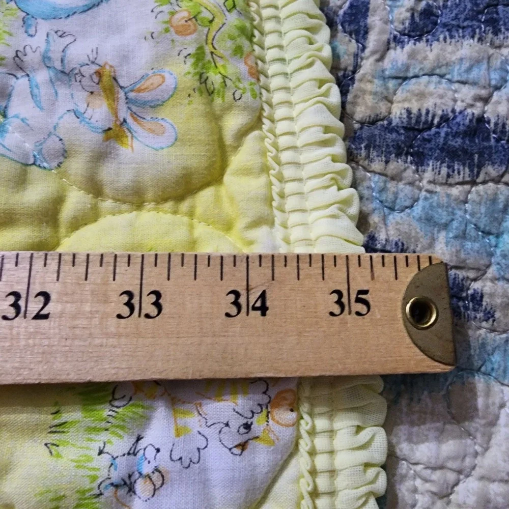 Vintage Dundee Mills Baby Blanket Quilted Yellow Nursery Bear Bunny 35x42